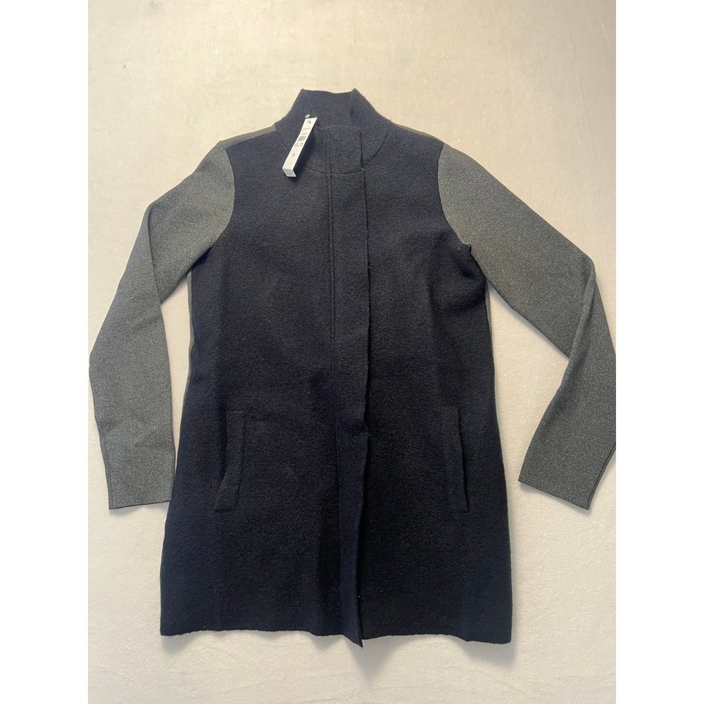 NWT! Ann Taylor Sm Coatigan Minimalist Black Grey Wool Blend Zip Front Cardigan